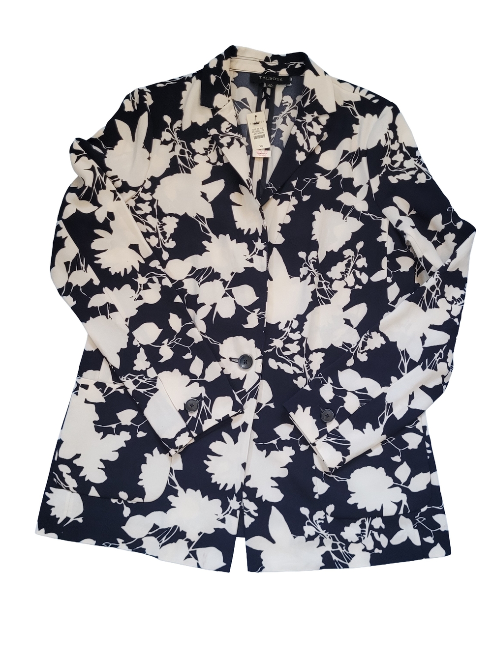 Talbots Navy and White Floral Blazer Size Xs